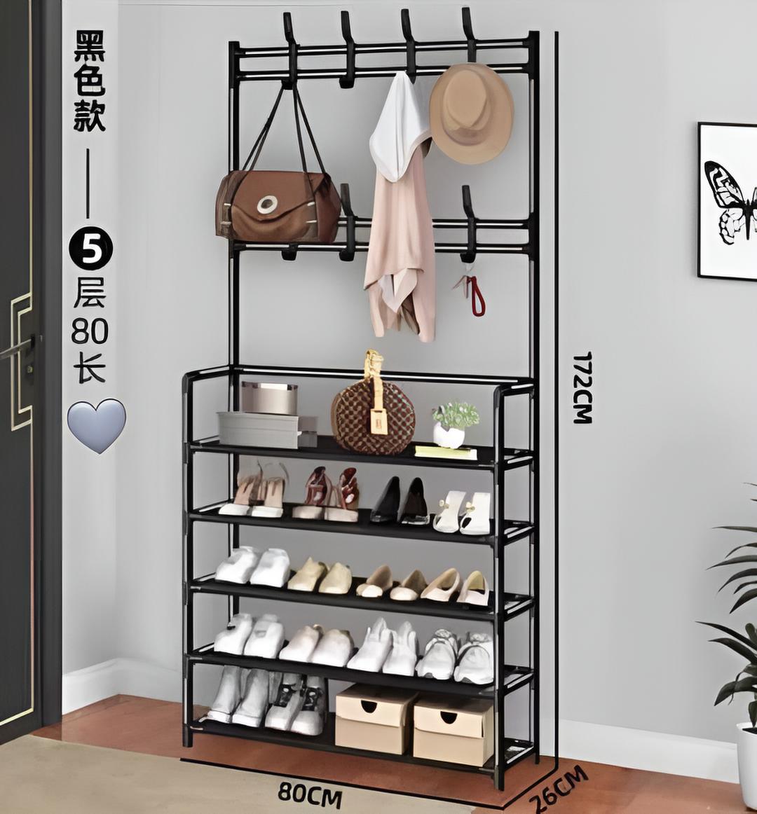 porte manteau avec Étagère à chaussures 5 niveaux – métal noir – 80 x 26 x 172 cm porte manteau avec Étagère à chaussures 5 niveaux – métal noir – 80 x 26 x 172 cm
