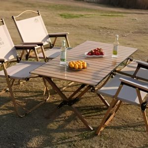 salon de jardin pliable camping en bois – ensemble table & 4 chaises